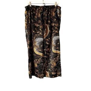 Natori Black Gold Print Drawstring Pajama Lounge Pants size large